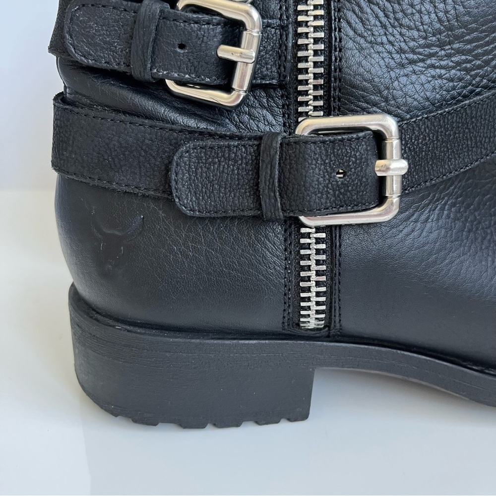 RUDSAK Black Leather Moto Boots - Triple Buckle Zip Ankle Booties - Size 39 - Picture 4 of 12